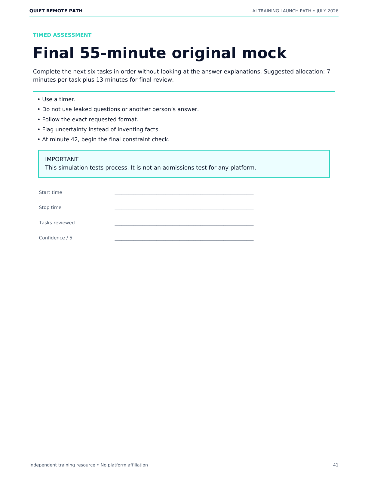 Timed mock assessment preview